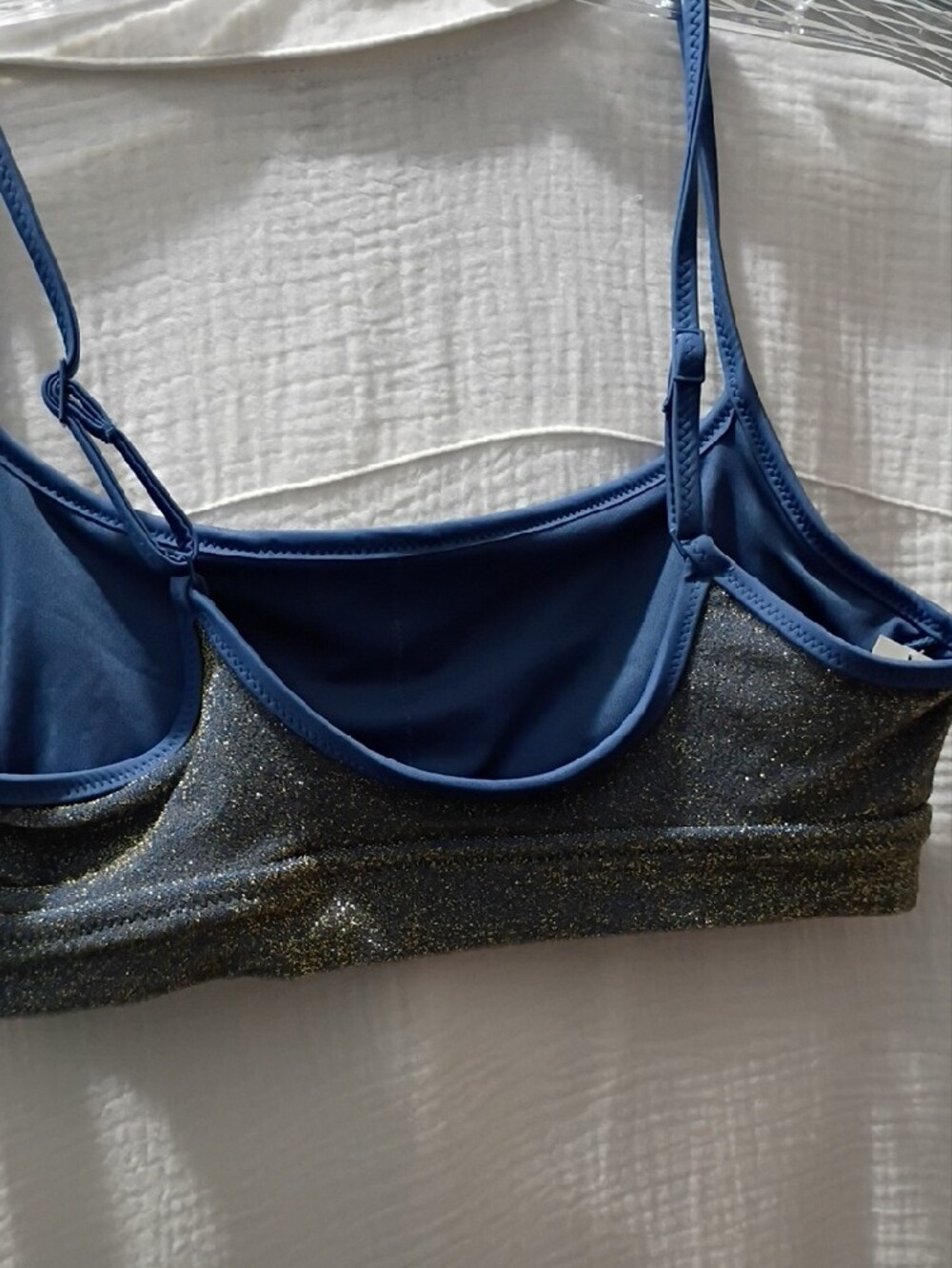aerie Shimmer Scoop Neckline Bikini Top in Sparkle Gold-Blue SIZE Small NWT - Picture 6 of 8